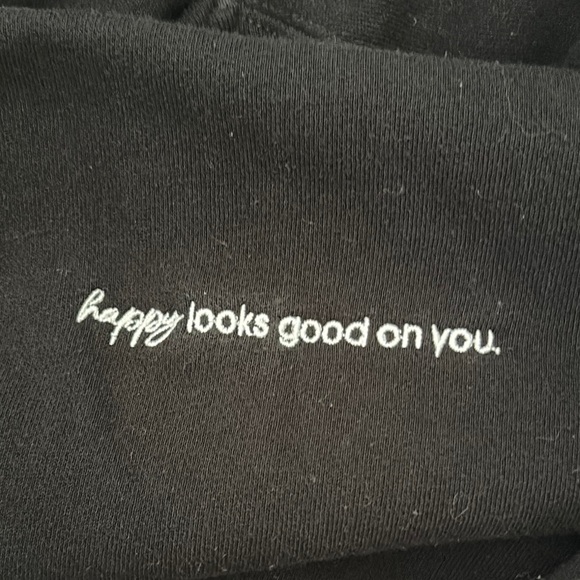 Happy Looks Good On You Black Hoodie Sweatshirt with Pullover Design - Picture 5 of 6